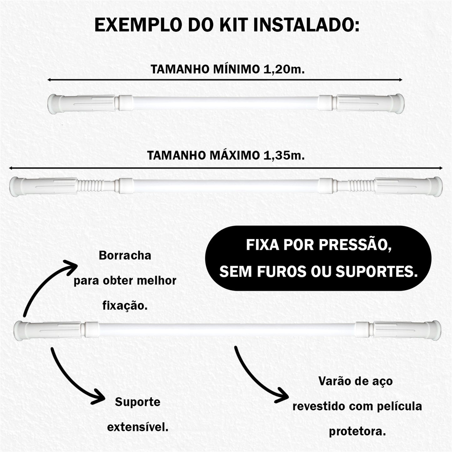 Varão de Cortina Extensível 45cm à 150cm Branco