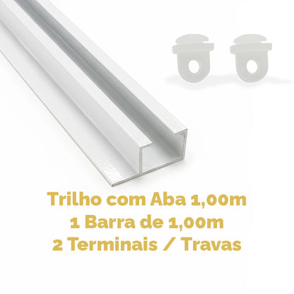 Trilho Suíço com Aba Alumínio Max Simples Branco - Várias Medidas
