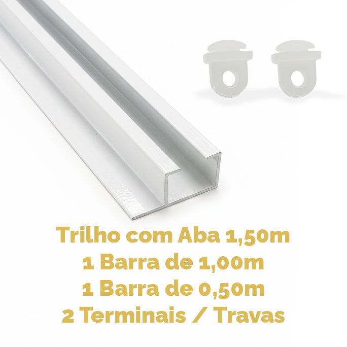 Trilho Suíço com Aba Alumínio Max Simples Branco - Várias Medidas