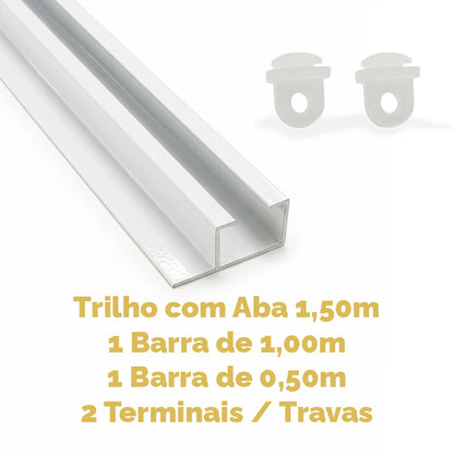 Trilho Suíço com Aba Alumínio Max Simples Branco - Várias Medidas