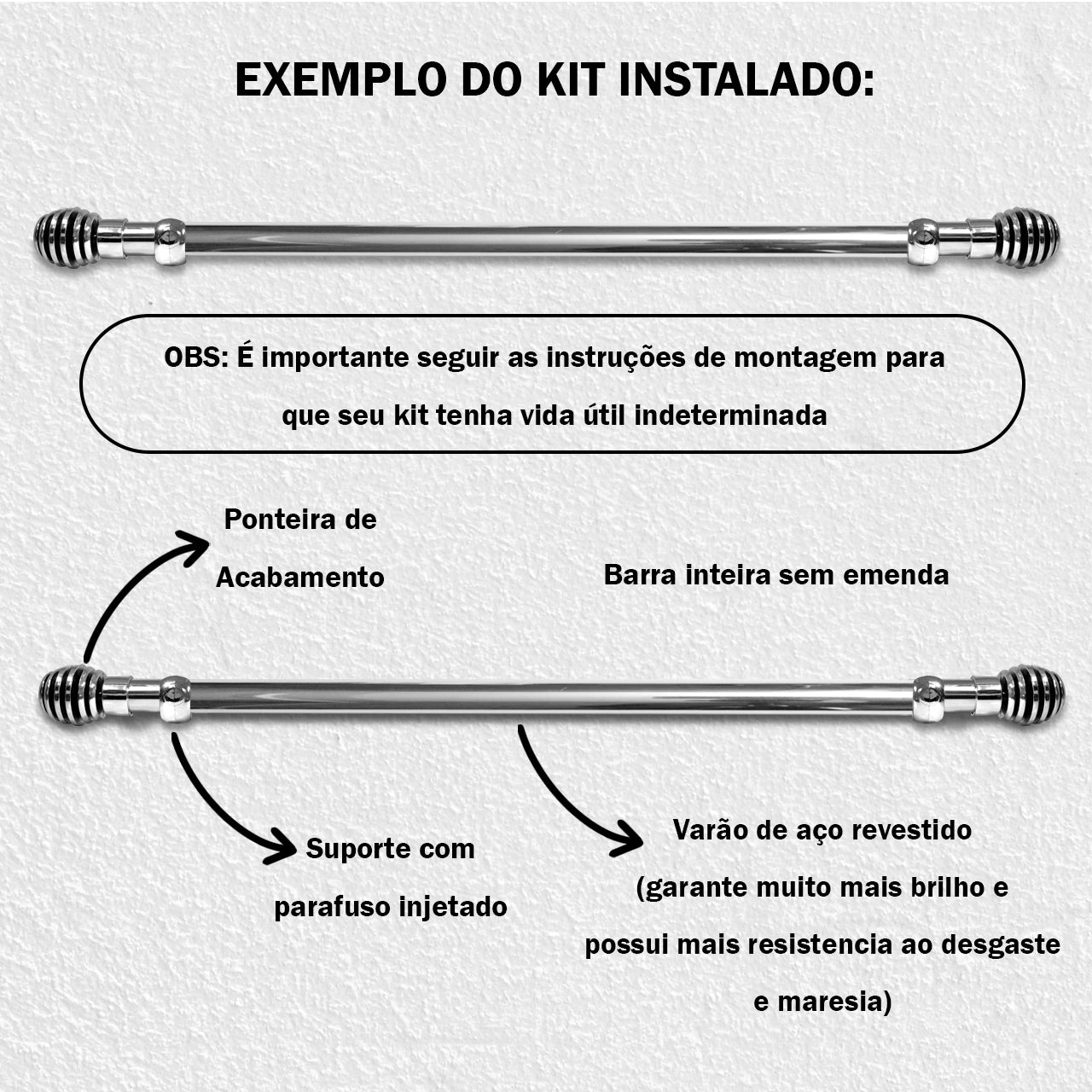 Varão de Cortina Luxo 1,20m Suporte de Parede 4 Cores