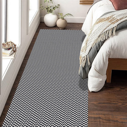 Passadeira Antiderrapante 250x65cm Beira de Cama Zig Zag Preto