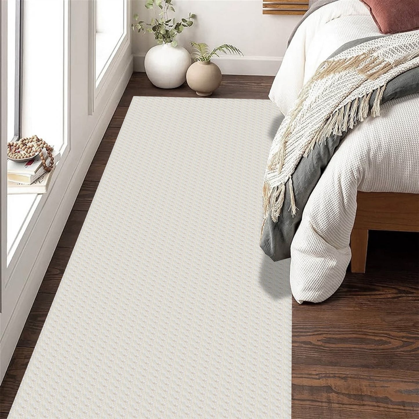 Passadeira Antiderrapante 250x65cm Beira de Cama Zig Zag Cru