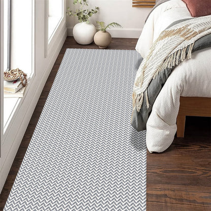 Passadeira Antiderrapante 250x65cm Beira de Cama Zig Zag Cinza