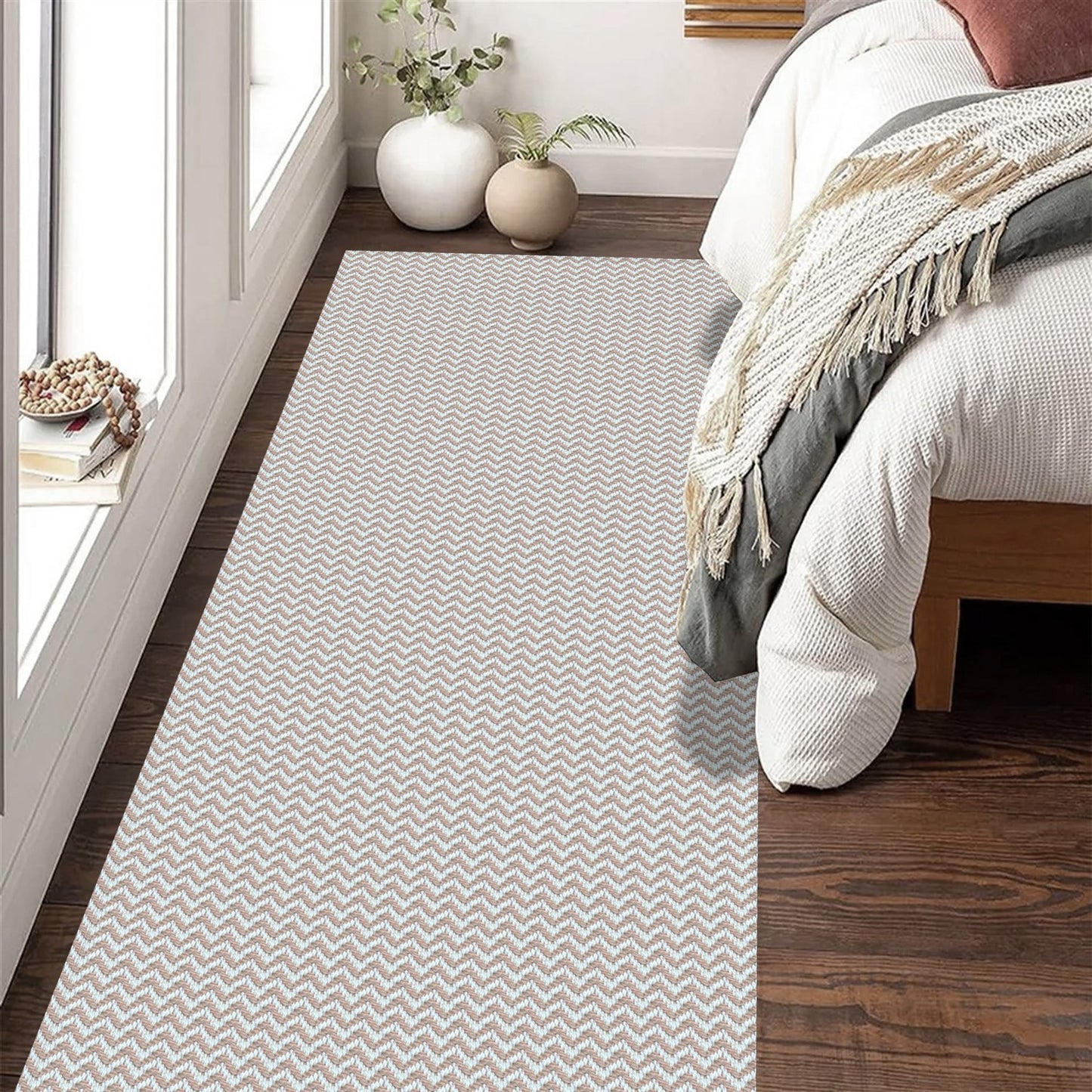 Passadeira Antiderrapante 250x65cm Beira de Cama Zig Zag Nude