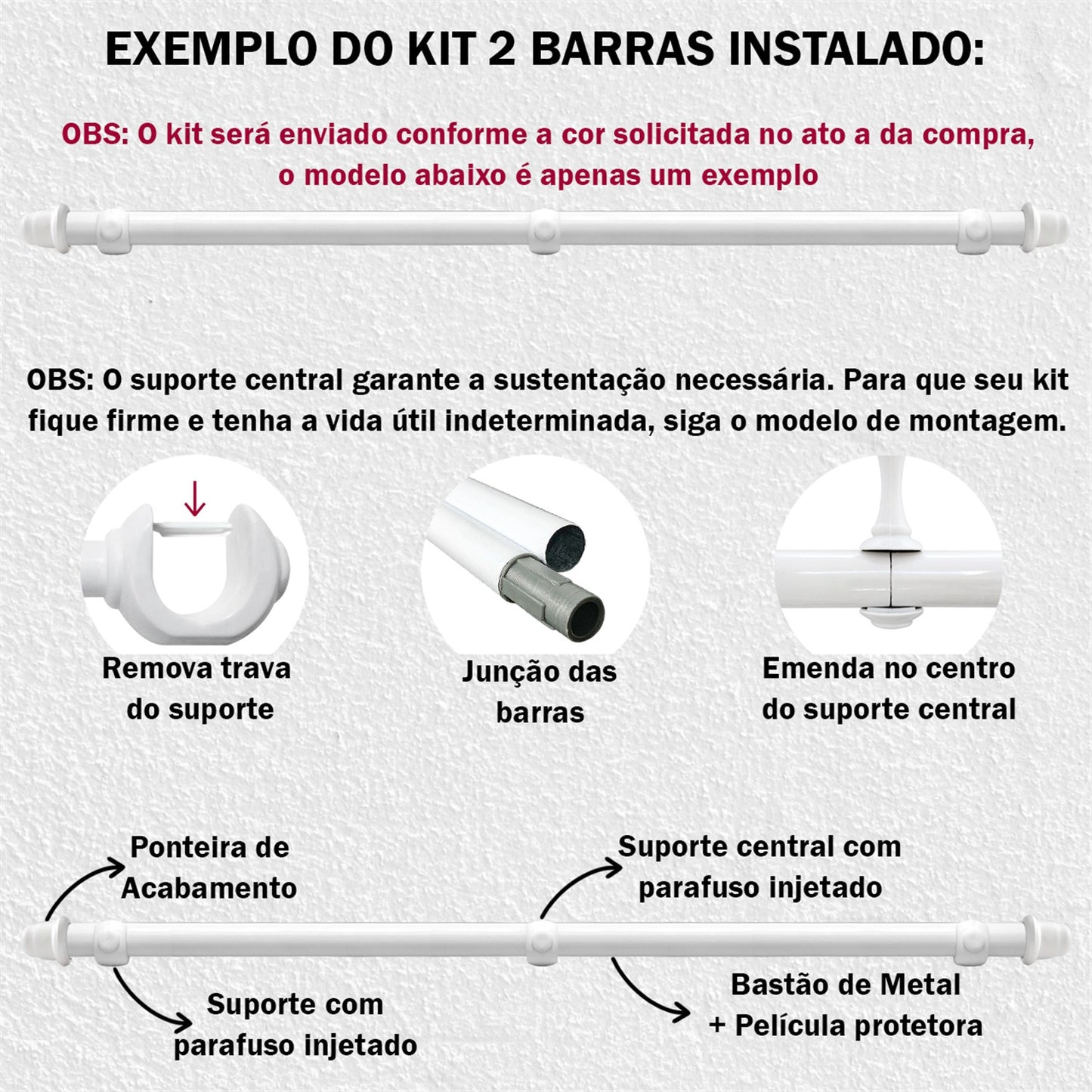 Varão de Cortina Alumínio 1,50m 19mm Simples 5 Cores