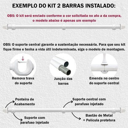 Varão de Cortina Alumínio 2,00m 19mm Simples 5 Cores