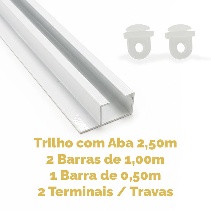 Trilho Suíço com Aba Alumínio Max Simples Branco - Várias Medidas