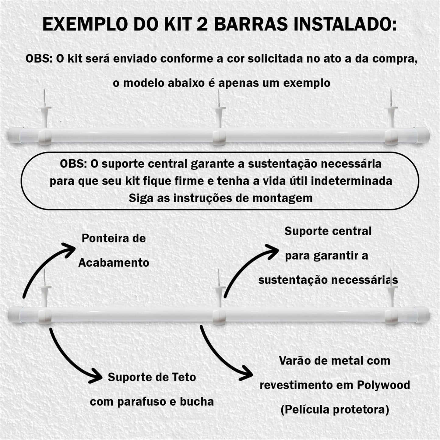 Varão de Cortina Alumínio Teto 2,40m 28mm 4 Cores