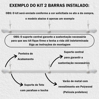 Varão de Cortina Alumínio Teto 2,40m 28mm 4 Cores