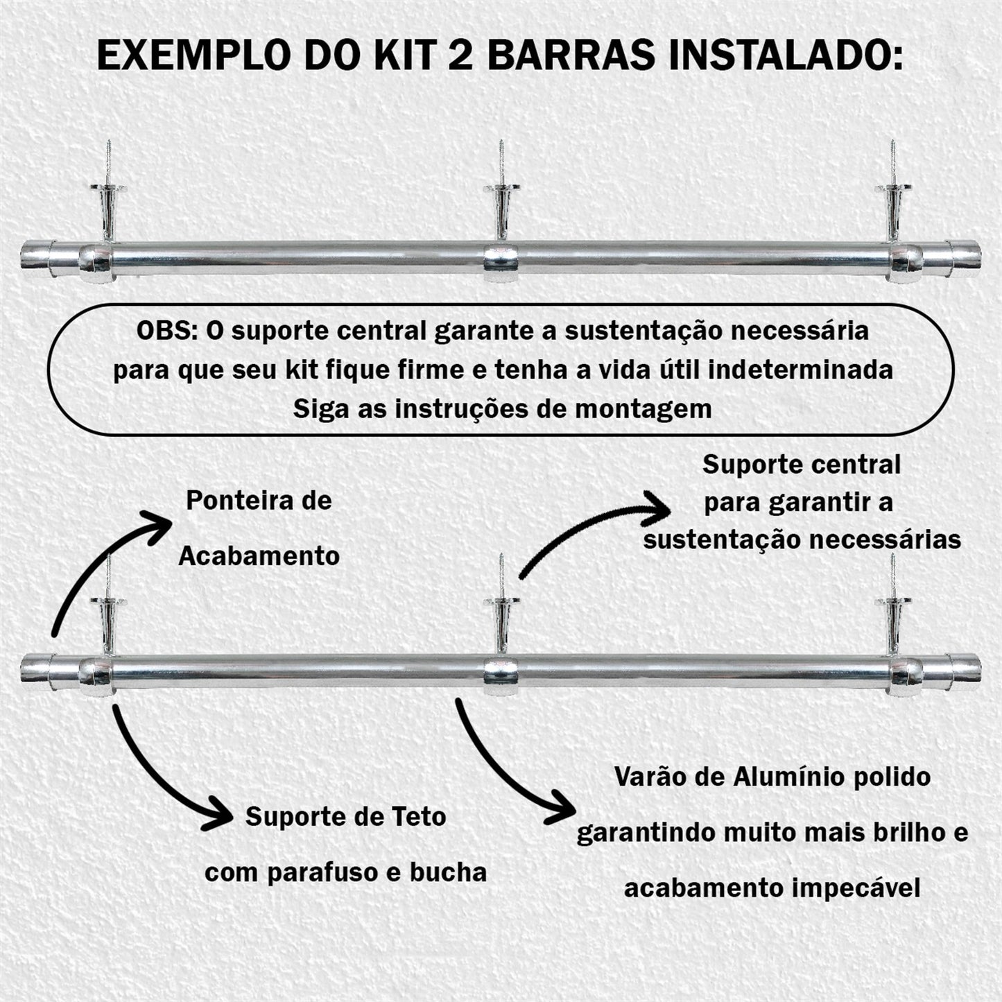 Varão de Cortina Alumínio Teto 2,00m 28mm 4 Cores