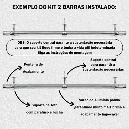 Varão de Cortina Alumínio Teto 2,00m 28mm 4 Cores