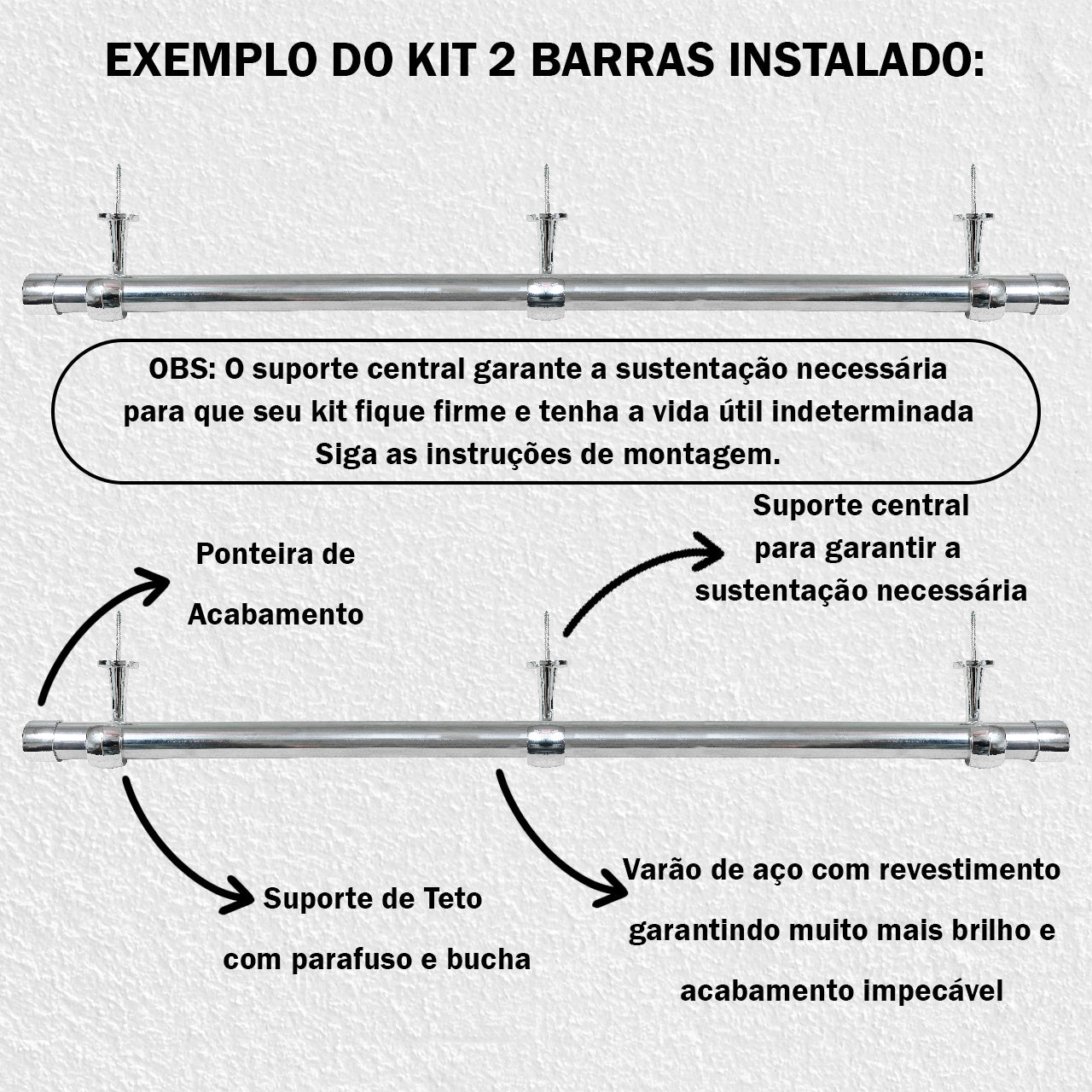 Varão de Cortina Teto 2,00m 28mm 4 Cores