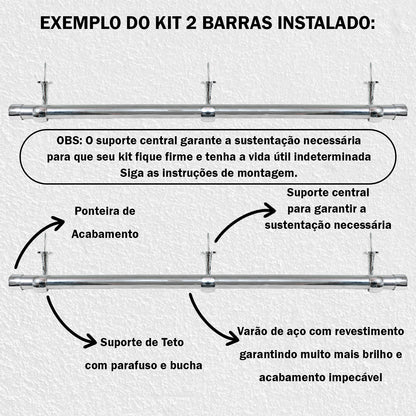 Varão de Cortina Teto 2,00m 28mm 4 Cores