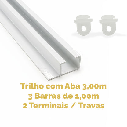 Trilho Suíço com Aba Alumínio Max Simples Branco - Várias Medidas
