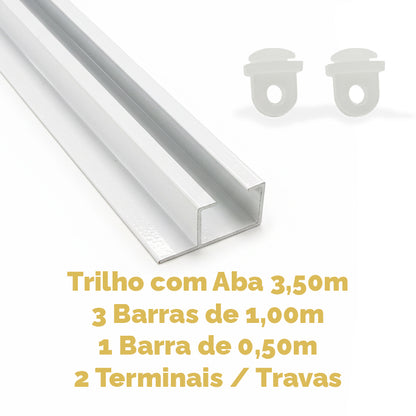 Trilho Suíço com Aba Alumínio Max Simples Branco - Várias Medidas