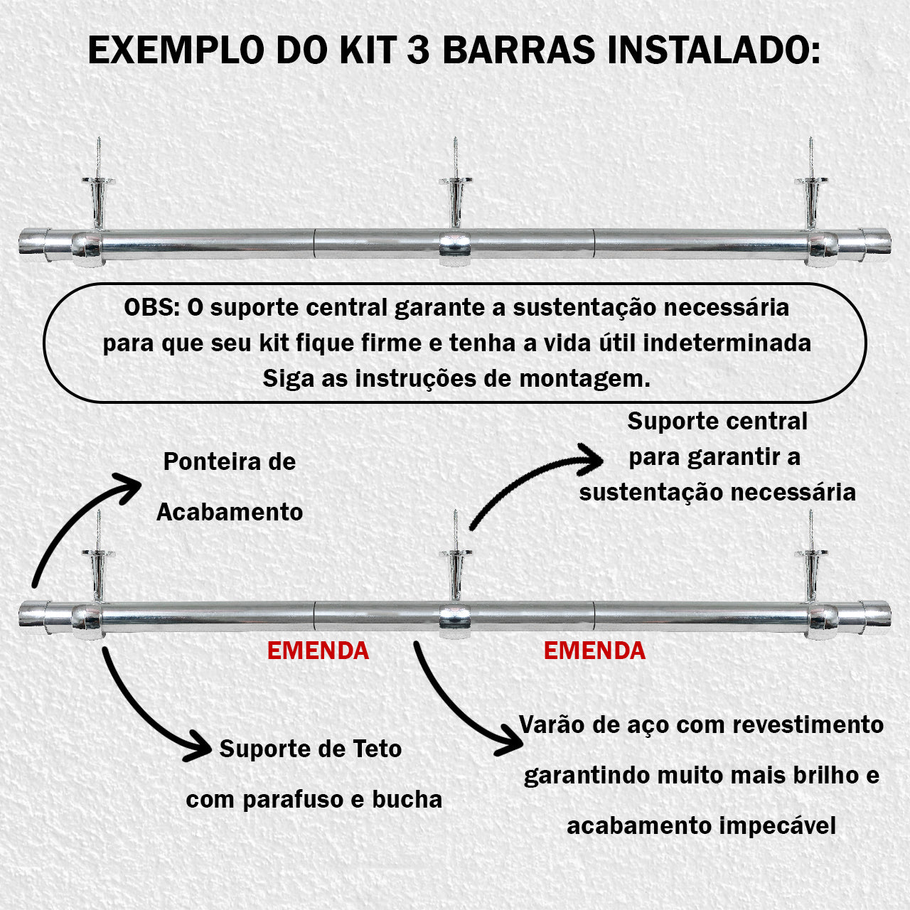 Varão de Cortina Teto 3,00m 28mm 4 Cores