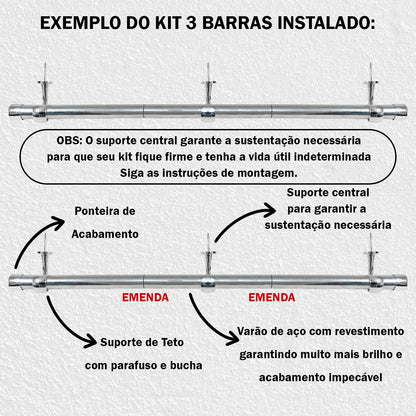 Varão de Cortina Teto 3,00m 28mm 4 Cores