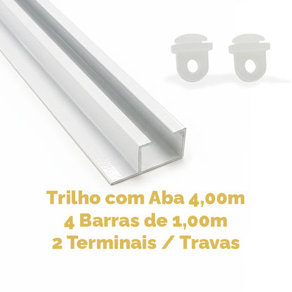 Trilho Suíço com Aba Alumínio Max Simples Branco - Várias Medidas