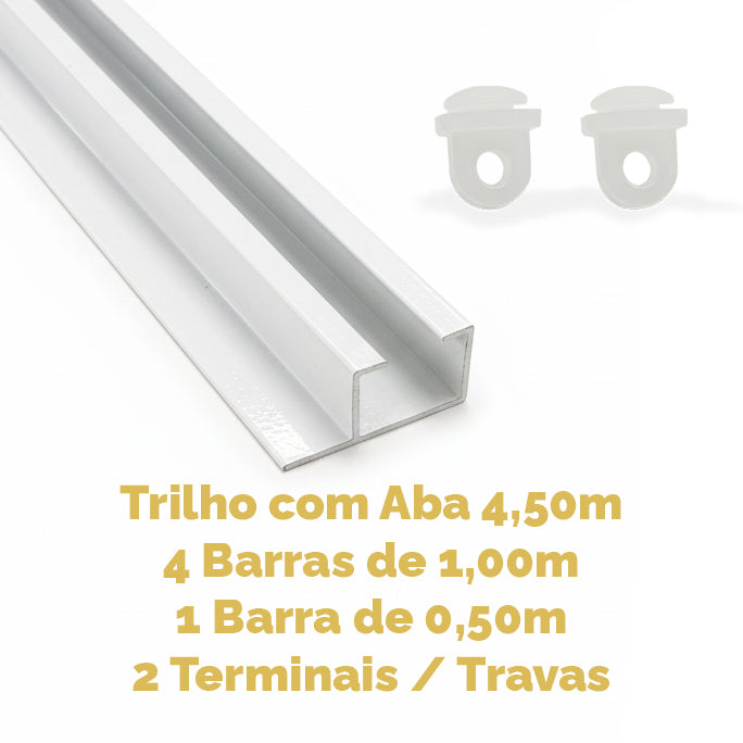 Trilho Suíço com Aba Alumínio Max Simples Branco - Várias Medidas