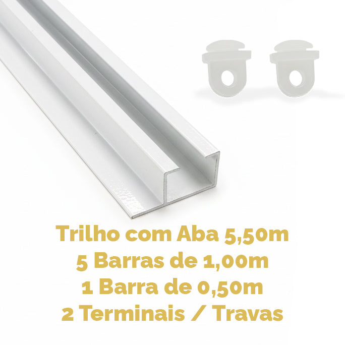 Trilho Suíço com Aba Alumínio Max Simples Branco - Várias Medidas