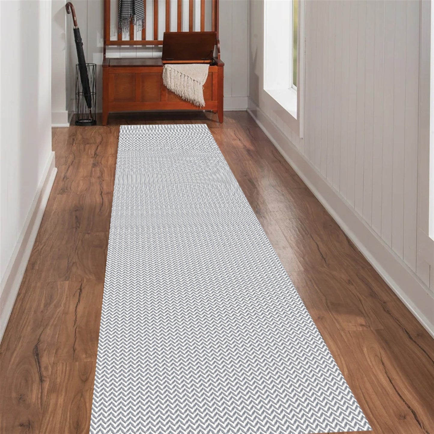 Passadeira Antiderrapante 300x65cm Beira de Cama Zig Zag Cinza