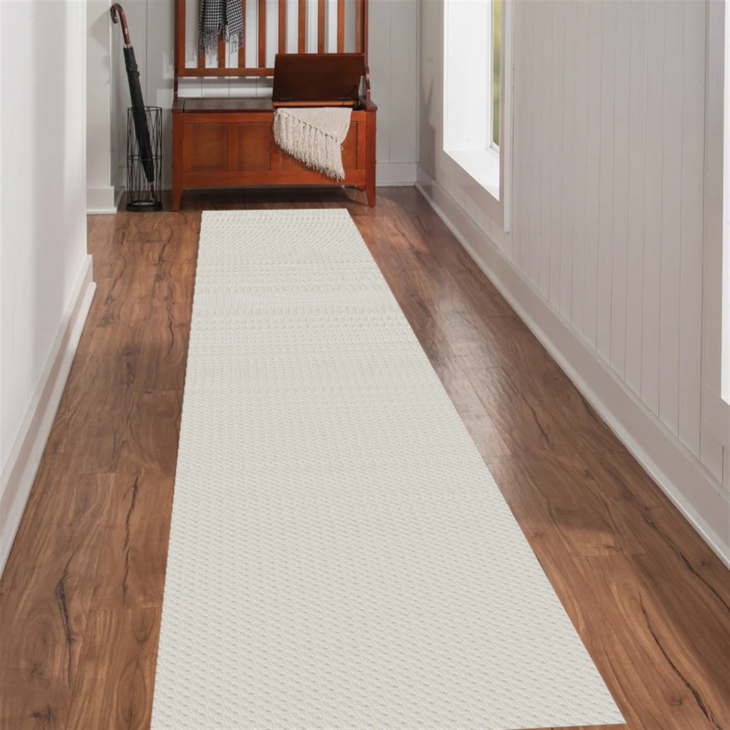 Passadeira Antiderrapante 300x65cm Beira de Cama Zig Zag Cru