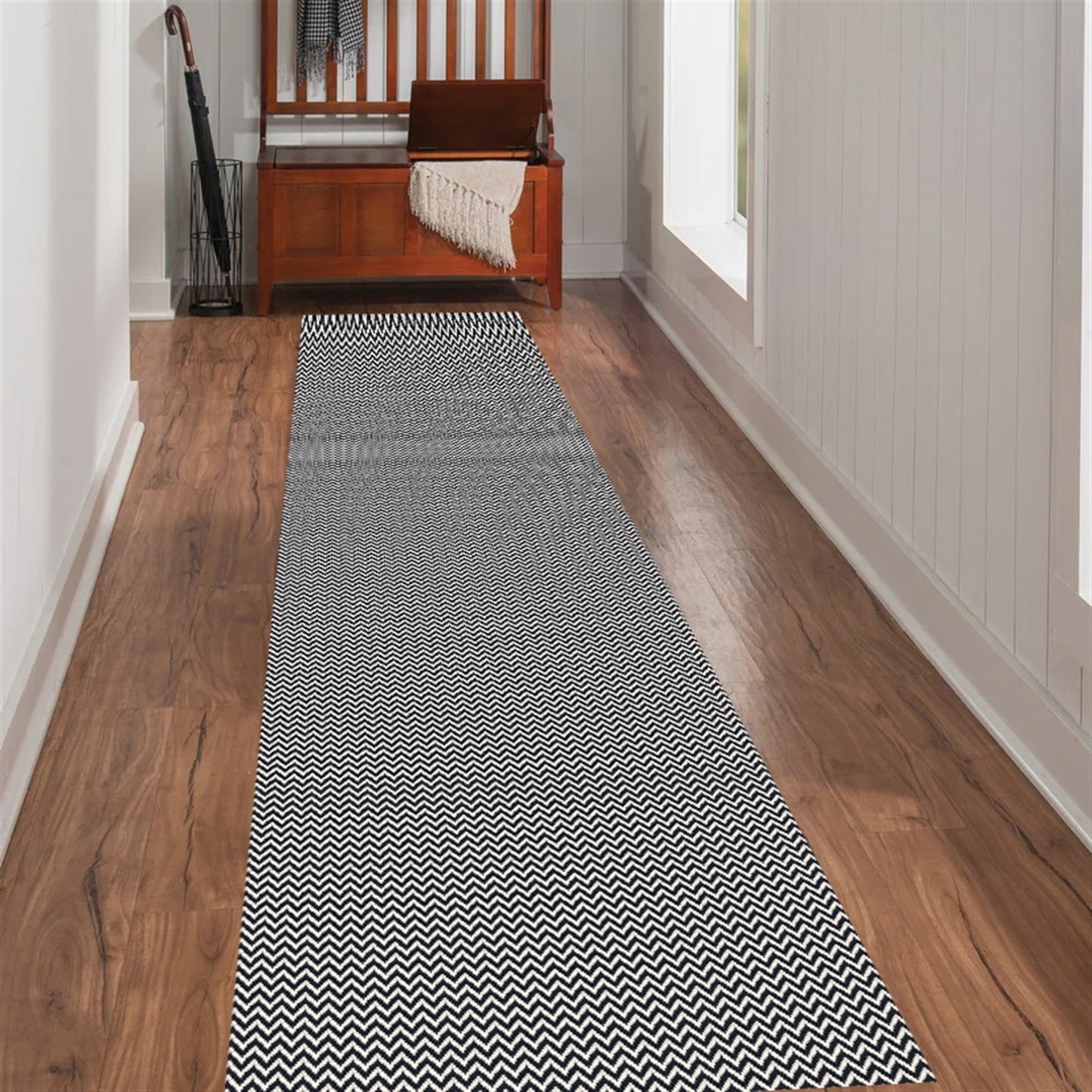 Passadeira Antiderrapante 300x65cm Beira de Cama Zig Zag Preto