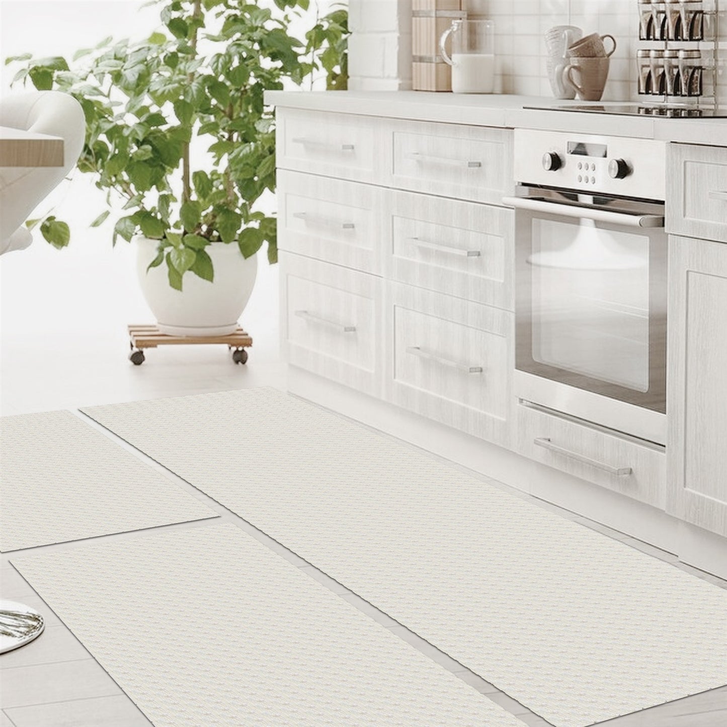 Tapete Passadeira Jogo de Cozinha 3 Peças Zig Zag - Cru