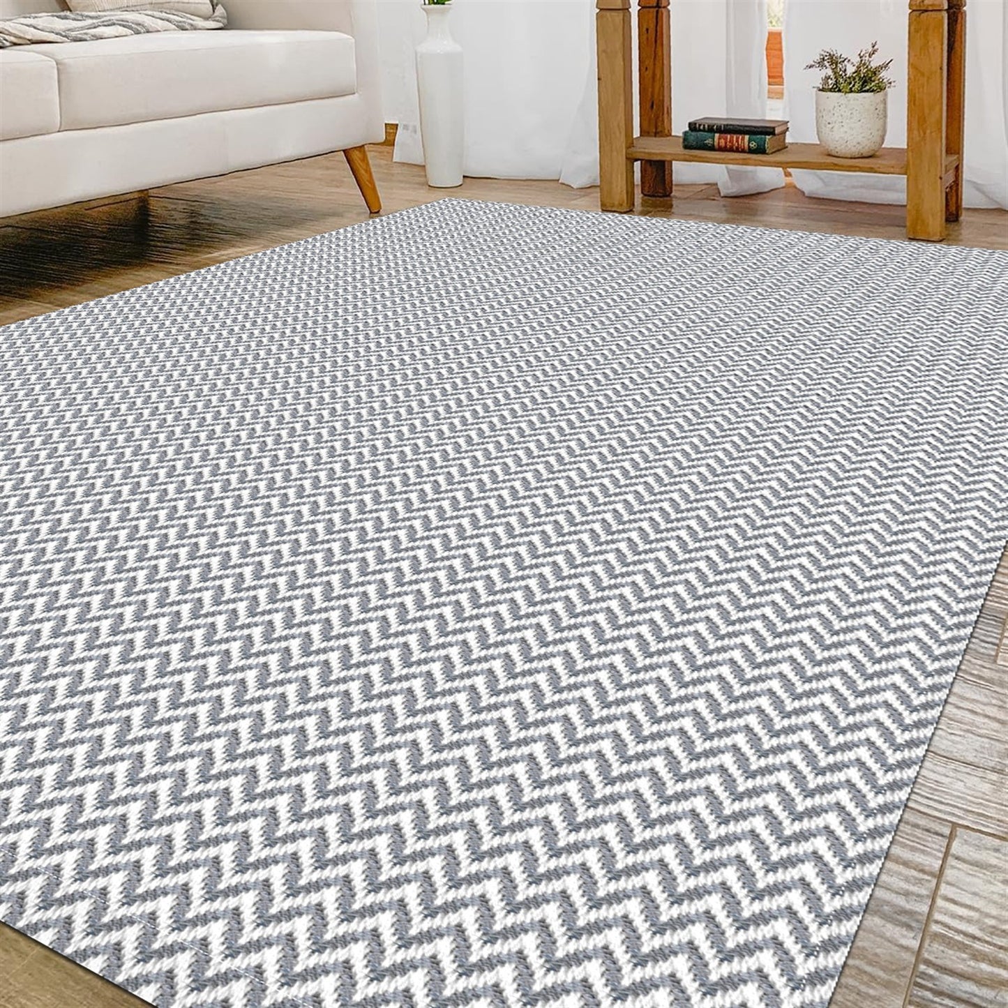 Tapete para Sala e Quarto 100x140cm Antiderrapante Zig Zag Cinza
