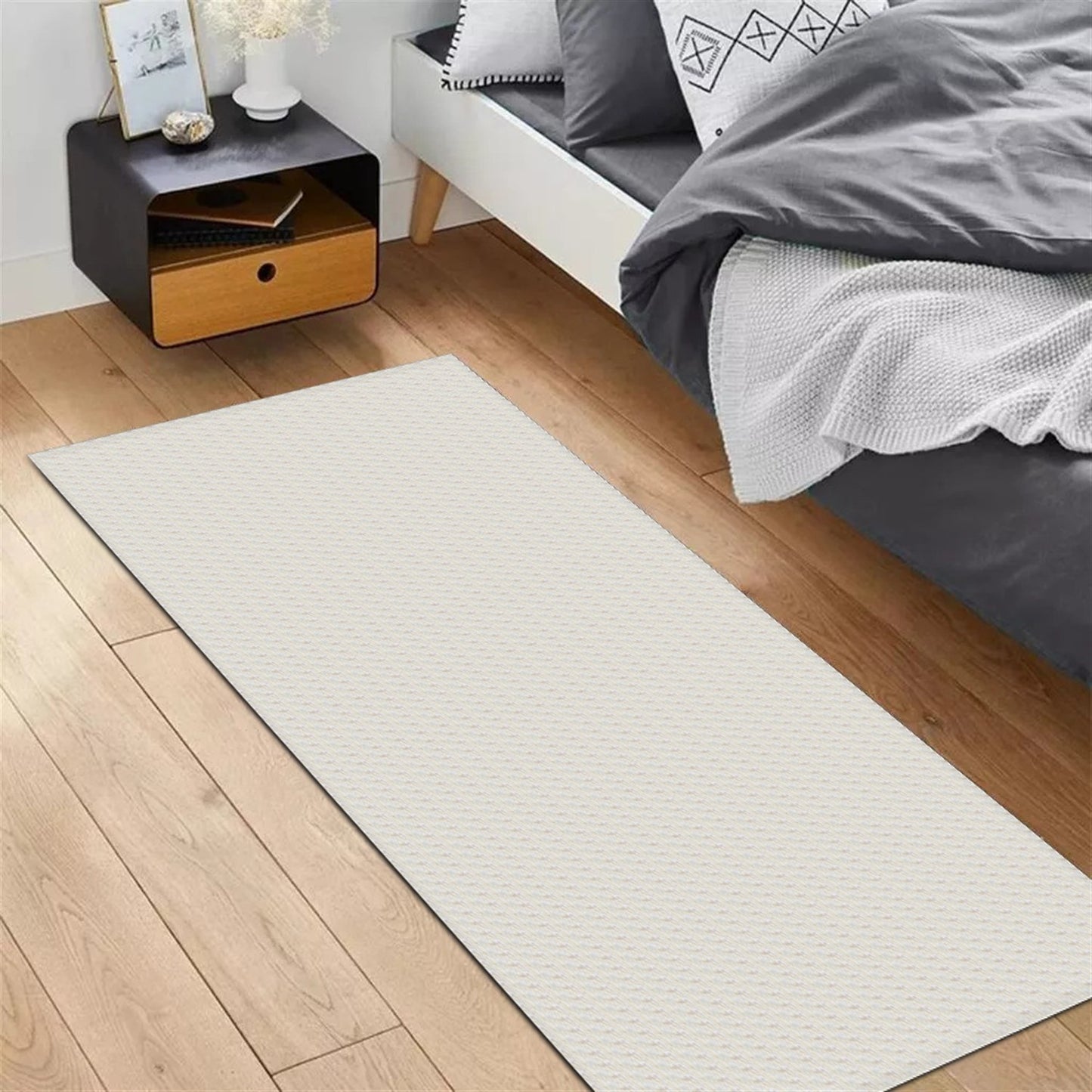 Passadeira Antiderrapante 300x65cm Beira de Cama Zig Zag Cru