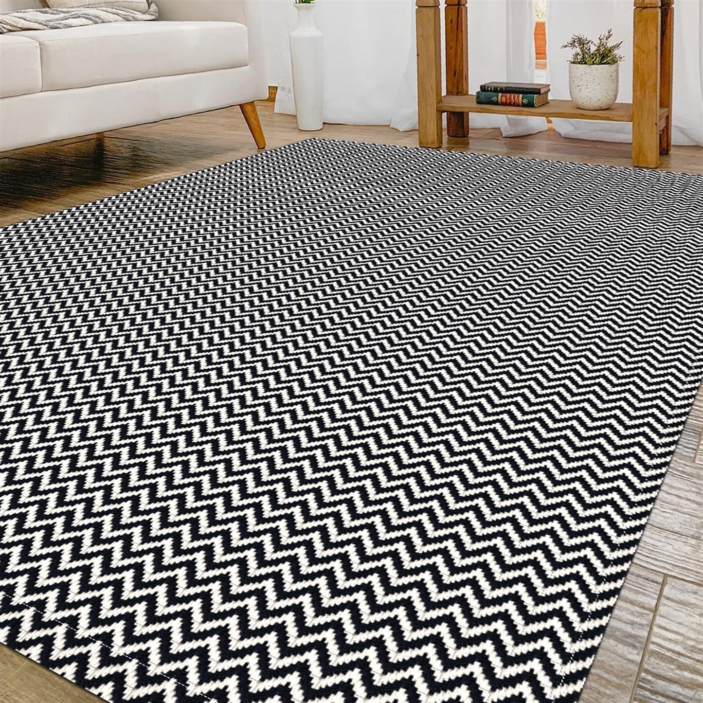 Tapete para Sala e Quarto 100x140cm Antiderrapante Zig Zag Preto