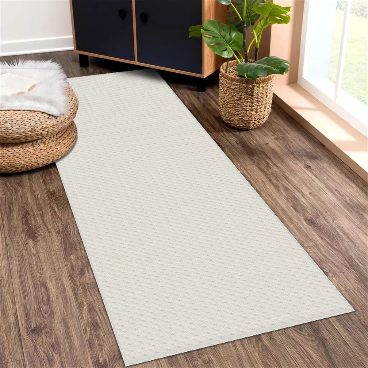 Tapete Passadeira Beira Cama 2,50m x 0,65m Zig Zag - Cru