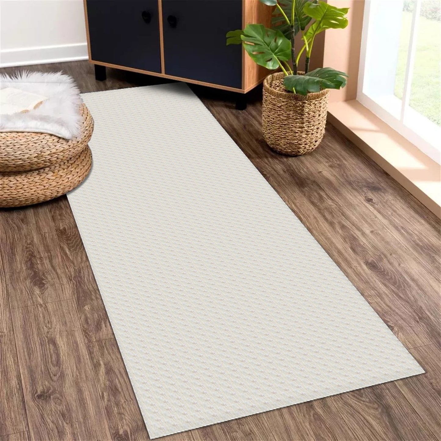 Passadeira Antiderrapante 250x65cm Beira de Cama Zig Zag Cru