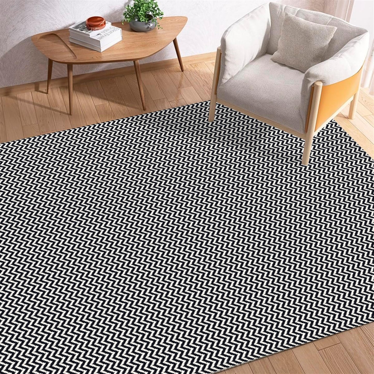 Tapete para Sala e Quarto 250x140cm Antiderrapante Zig Zag Preto