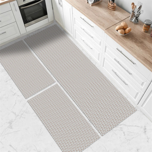 Tapete Passadeira Jogo de Cozinha 3 Peças Zig Zag - Nude