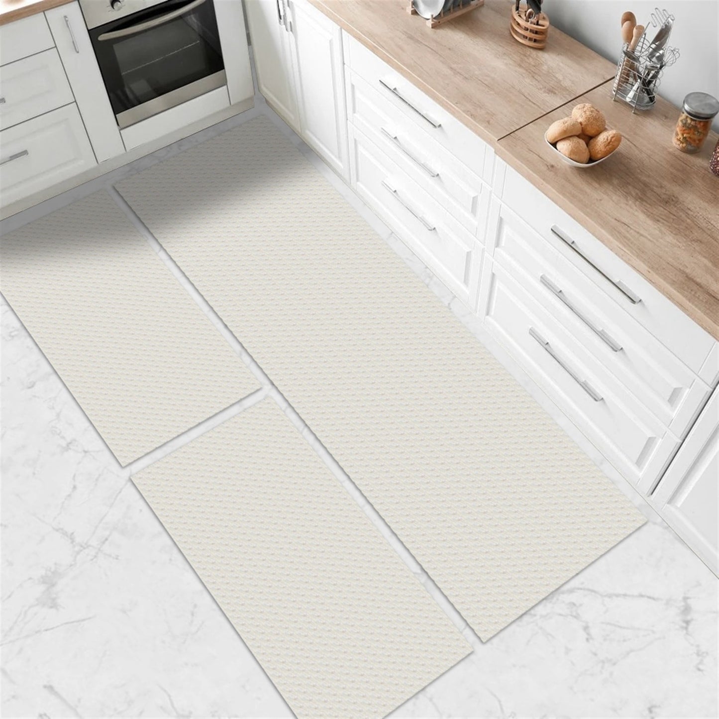 Tapete Passadeira Jogo de Cozinha 3 Peças Zig Zag - Cru