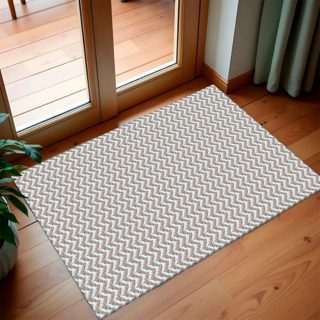 Capacho de Porta Antiderrapante 65x45cm Zig Zag Nude Entrada de Casa