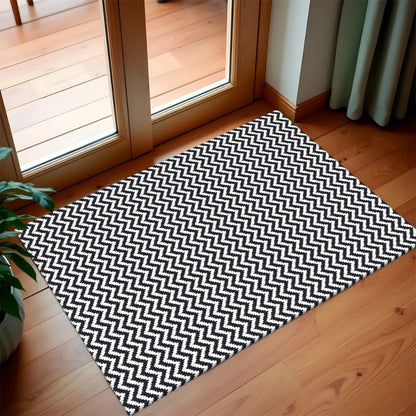 Capacho de Porta Antiderrapante 65x45cm Zig Zag Preto Entrada de Casa