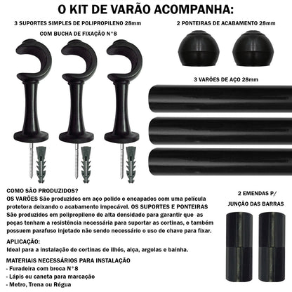 Varão de Cortina Alumínio 2,50m 28mm Simples 5 Cores