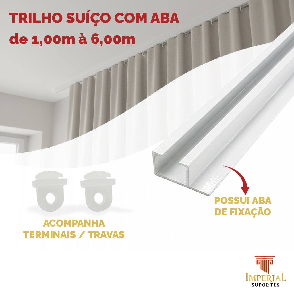 Trilho Suíço com Aba Alumínio Max Simples Branco - Várias Medidas