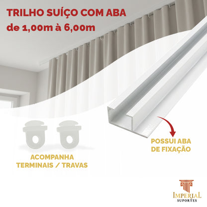 Trilho Suíço com Aba Alumínio Max Simples Branco - Várias Medidas