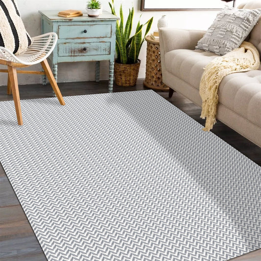 Tapete para Sala e Quarto 200x140cm Antiderrapante Zig Zag Cinza
