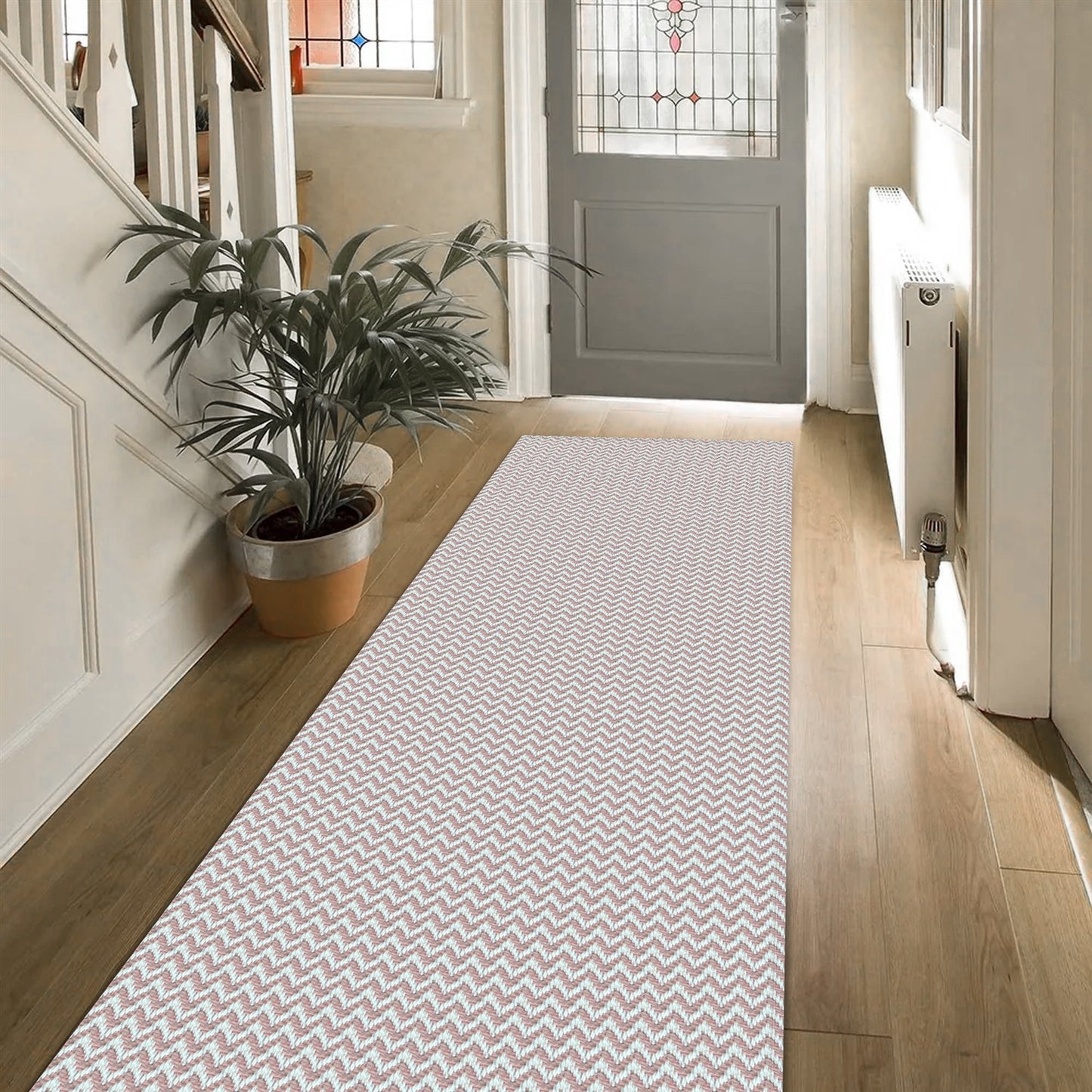 Passadeira Antiderrapante 200x65cm Beira de Cama Zig Zag Nude