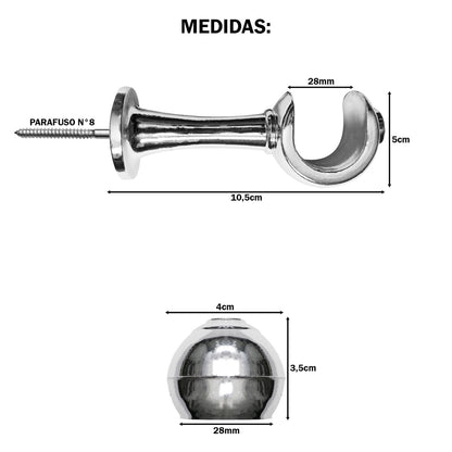 Varão de Cortina Simples 2,50m 28mm Simples 5 Cores
