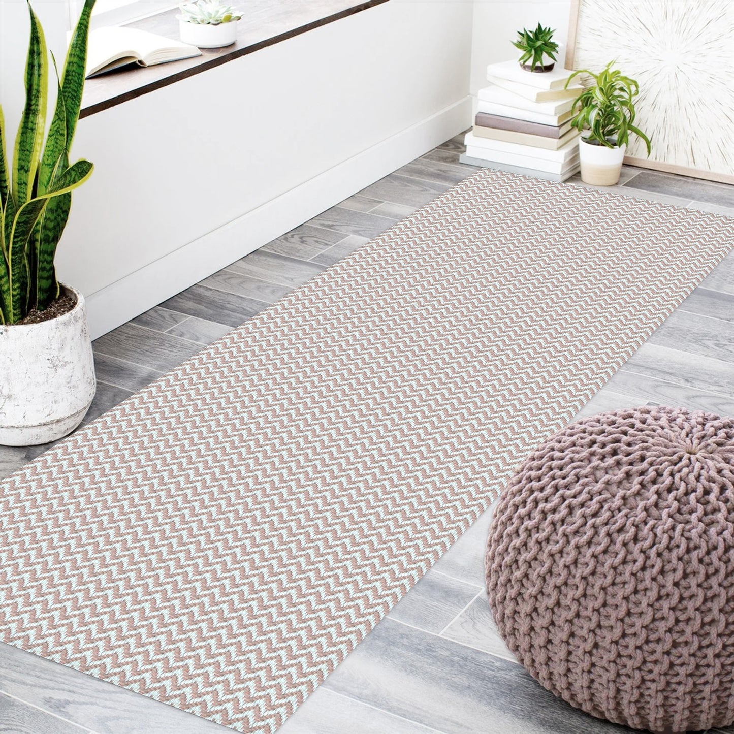 Passadeira Antiderrapante 200x65cm Beira de Cama Zig Zag Nude