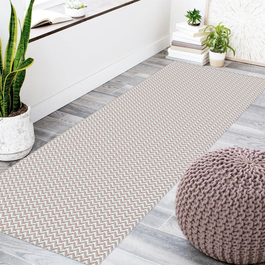 Passadeira Antiderrapante 200x65cm Beira de Cama Zig Zag Nude