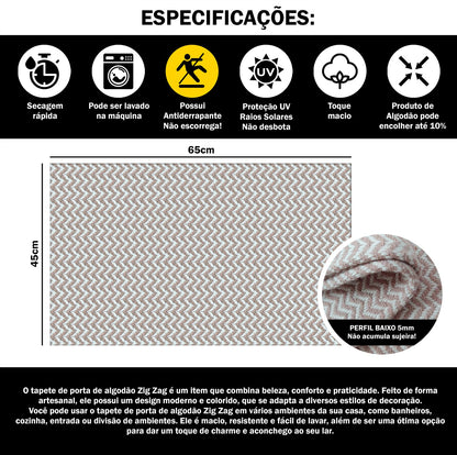 Capacho de Porta Antiderrapante 65x45cm Zig Zag Nude Entrada de Casa
