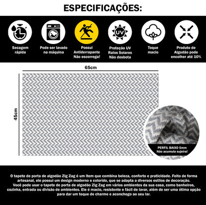 Capacho de Porta Antiderrapante 65x45cm Zig Zag Cinza Entrada de Casa