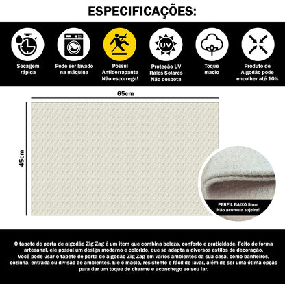 Capacho de Porta Antiderrapante 65x45cm Zig Zag Cru Entrada de Casa